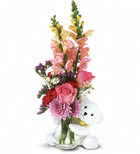 Teleflora's Bear Hug Bear with Pink Roses in Sewell NJ, Lamp Light Florist And Gift